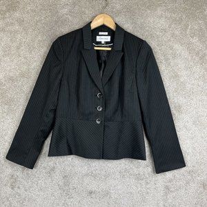 Calvin Klein Jacket Womens 10 Petite Black Stripe Button Lined Blazer- 7702
